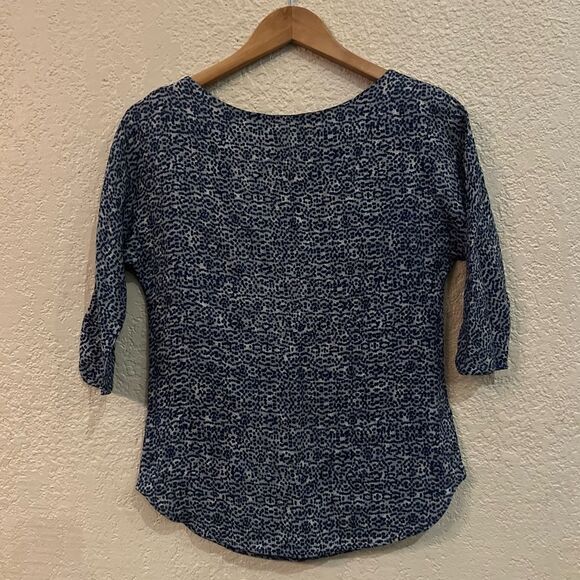 Carolina Herrera Silk Blouse Sz 0-6 3/4 Sleeves Gray Blue Dots - Picture 2 of 11